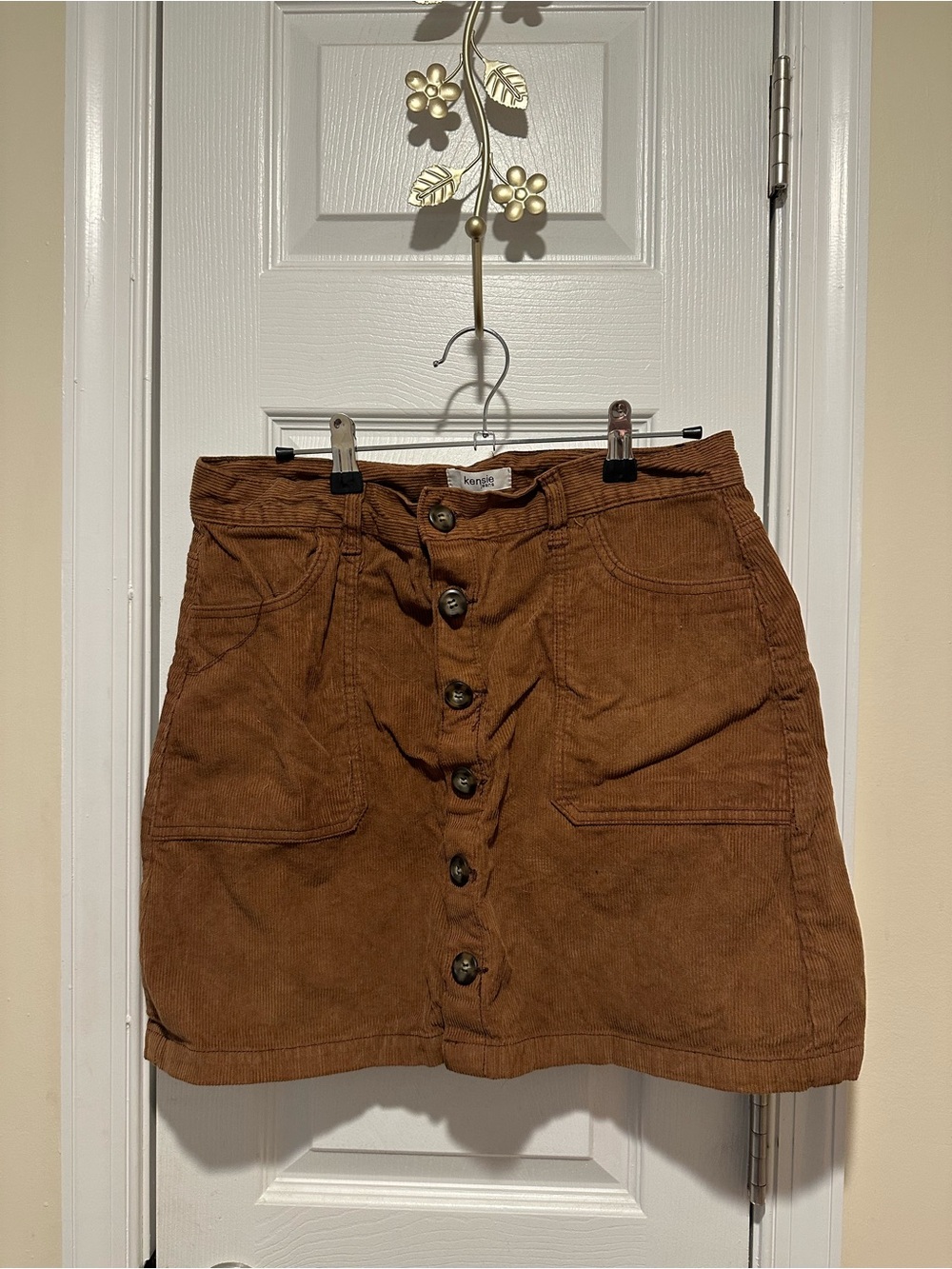 Kensie Rust Brown Corduroy Button-Front Mini Skirt